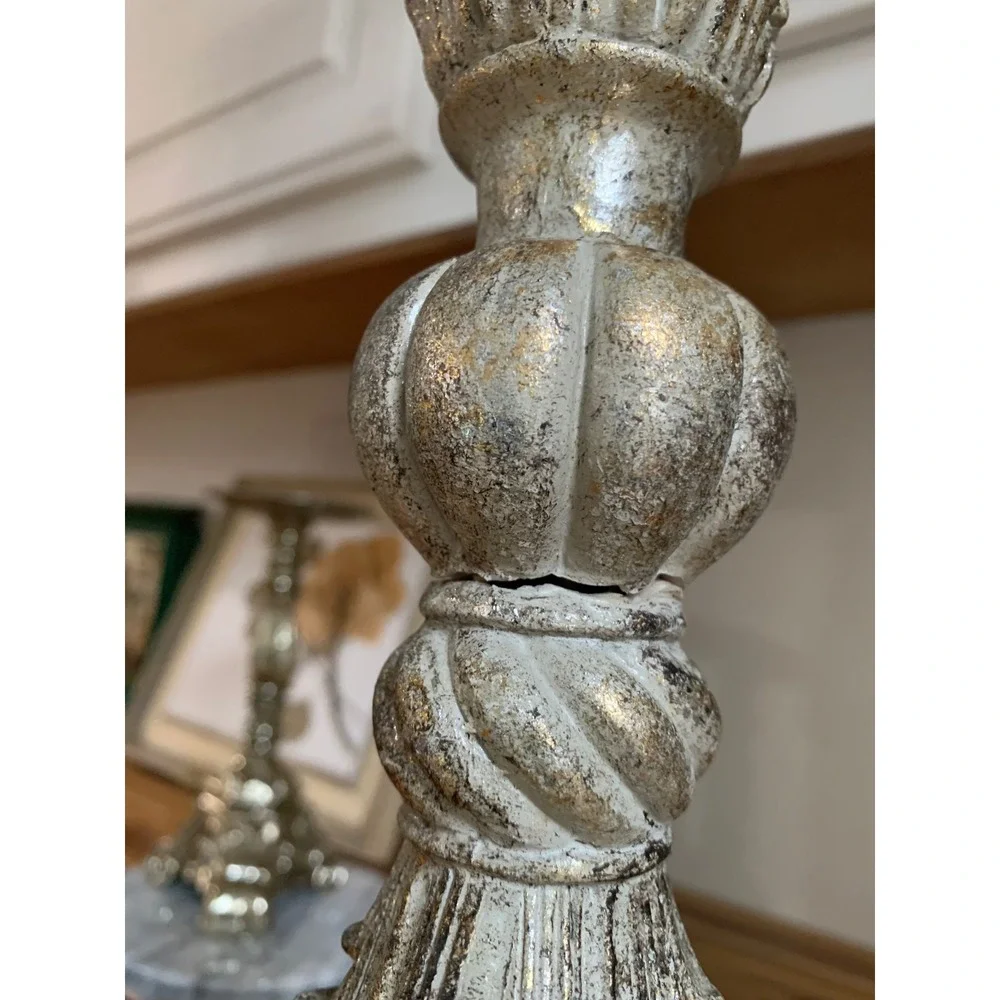 Retro Tall Glam Ornate Distressed Silver Gold Candlestick Holder Retro Y2K Decor